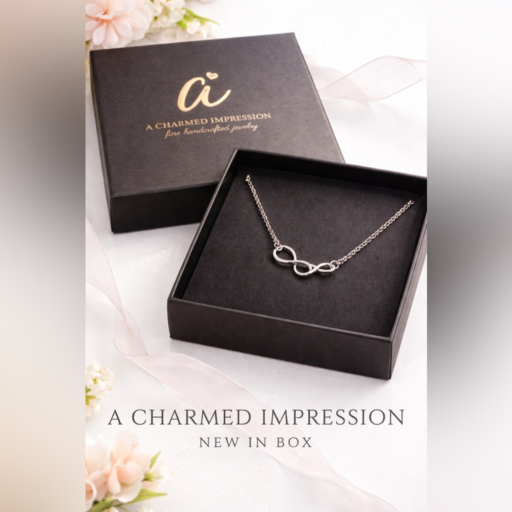 A Charmed Impression Silver Tone Infinity Necklace New In Box Gift Ready